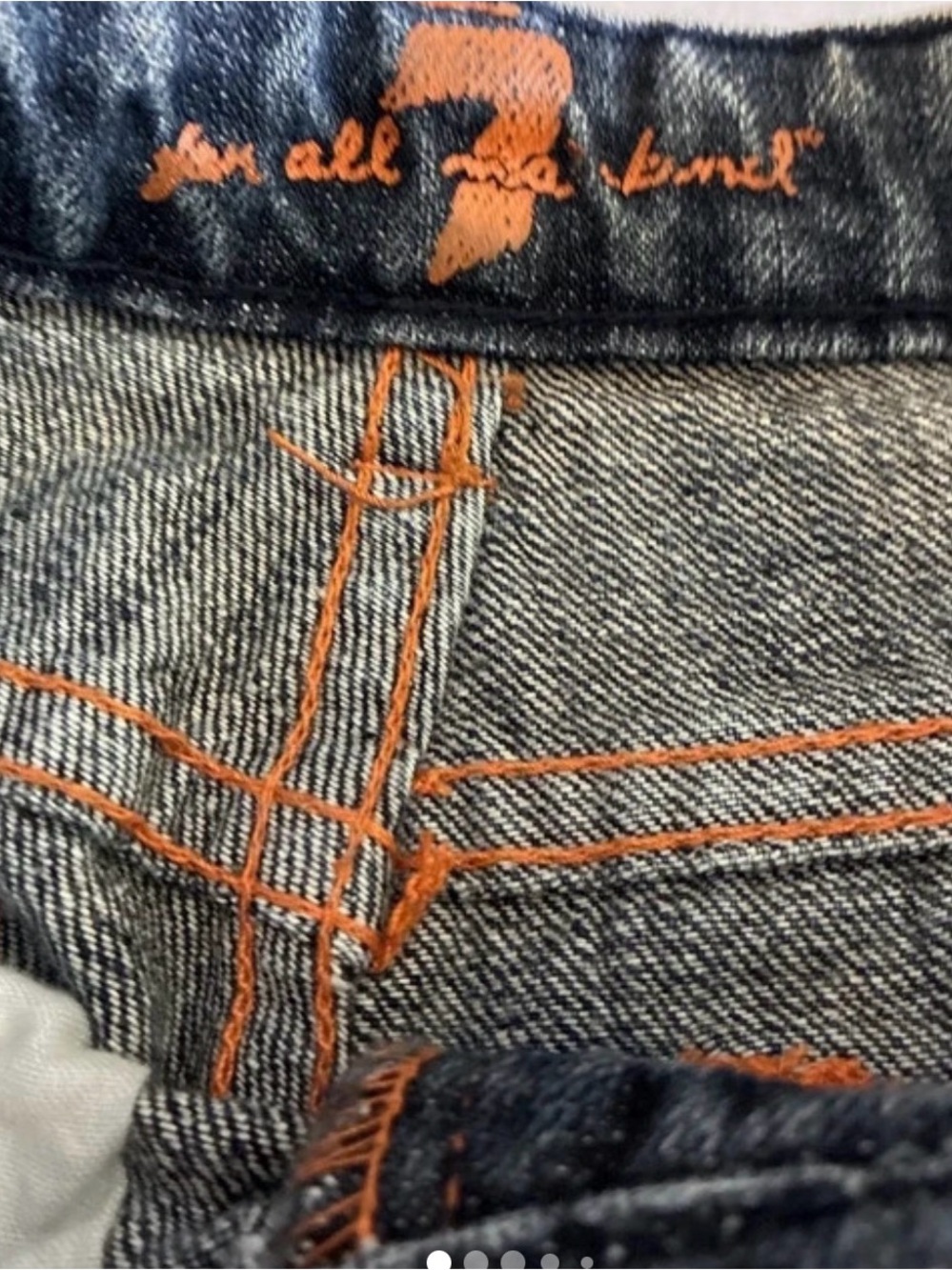 7 For All Mankind Dark Blue Denim Bootcut Jeans with Orange Stitching
